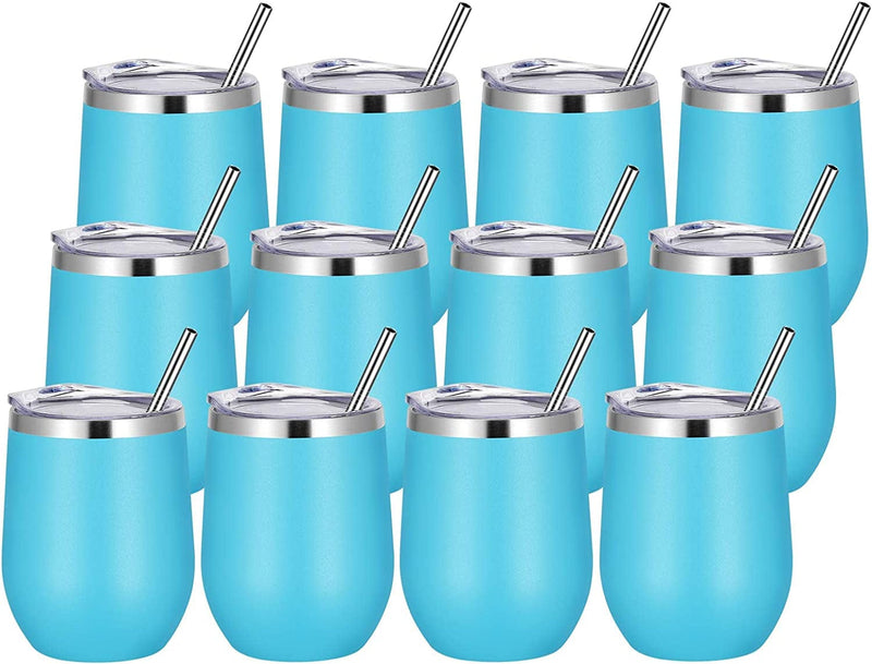 VEGOND Wine Tumblers Bulk 6 Pack, 12Oz Stainless Steel Stemless Wine Glass with Lids and Straws，Double Wall Vacuum Insulated Tumbler Cup, Coffee Mug for Cold Hot Drinks Home & Garden > Kitchen & Dining > Tableware > Drinkware VEGOND Blue 12 