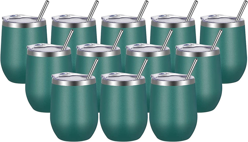VEGOND Wine Tumblers Bulk 6 Pack, 12Oz Stainless Steel Stemless Wine Glass with Lids and Straws，Double Wall Vacuum Insulated Tumbler Cup, Coffee Mug for Cold Hot Drinks Home & Garden > Kitchen & Dining > Tableware > Drinkware VEGOND Dark Green 12 