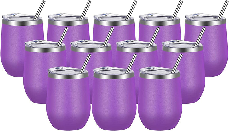 VEGOND Wine Tumblers Bulk 6 Pack, 12Oz Stainless Steel Stemless Wine Glass with Lids and Straws，Double Wall Vacuum Insulated Tumbler Cup, Coffee Mug for Cold Hot Drinks Home & Garden > Kitchen & Dining > Tableware > Drinkware VEGOND Purple 12 