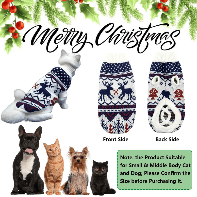 Vehomy Christmas Dog Sweater Xmas Dog Cat Winter Clothes Xmas Kitten Turtleneck Pullover Knitwear with Christmas Tree Reindeers Snowflakes Pattern Puppy Warm Sweater for Kittens Small Dogs Animals & Pet Supplies > Pet Supplies > Cat Supplies > Cat Apparel Vehomy   
