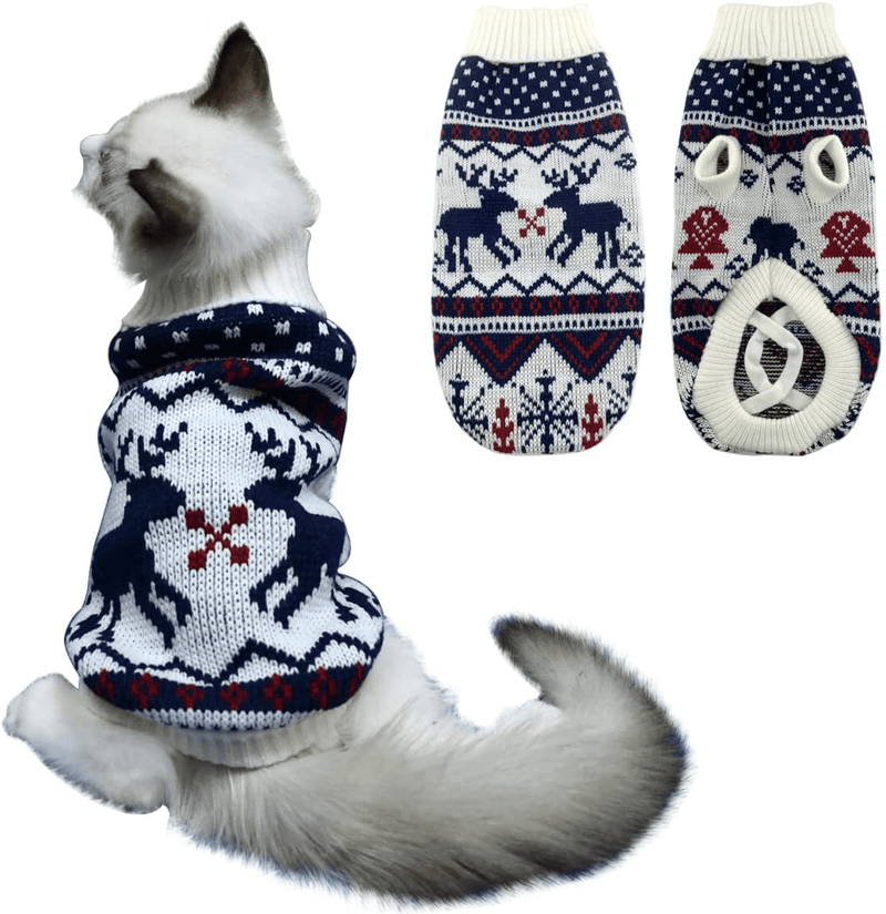 Vehomy Christmas Dog Sweater Xmas Dog Cat Winter Clothes Xmas Kitten Turtleneck Pullover Knitwear with Christmas Tree Reindeers Snowflakes Pattern Puppy Warm Sweater for Kittens Small Dogs Animals & Pet Supplies > Pet Supplies > Cat Supplies > Cat Apparel Vehomy X-Small  