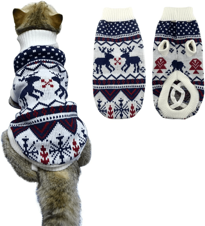 Vehomy Christmas Dog Sweater Xmas Dog Cat Winter Clothes Xmas Kitten Turtleneck Pullover Knitwear with Christmas Tree Reindeers Snowflakes Pattern Puppy Warm Sweater for Kittens Small Dogs Animals & Pet Supplies > Pet Supplies > Cat Supplies > Cat Apparel Vehomy X-Large  