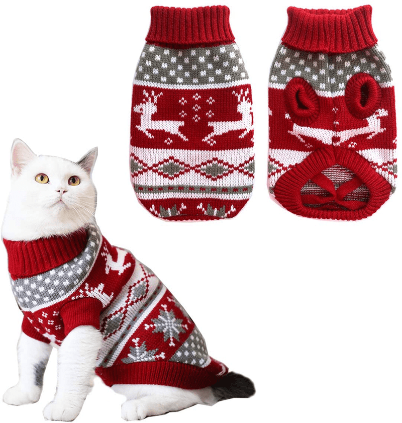 Vehomy Dog Christmas Sweaters Pet Winter Knitwear Xmas Clothes Classic Warm Coats Reindeer Snowflake Argyle Sweater for Kitty Puppy Cat Animals & Pet Supplies > Pet Supplies > Cat Supplies > Cat Apparel Vehomy X-Small  