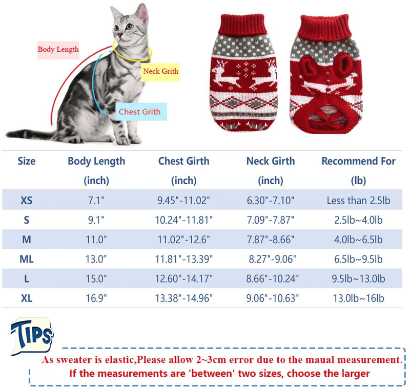 Vehomy Dog Christmas Sweaters Pet Winter Knitwear Xmas Clothes Classic Warm Coats Reindeer Snowflake Argyle Sweater for Kitty Puppy Cat Animals & Pet Supplies > Pet Supplies > Cat Supplies > Cat Apparel Vehomy   