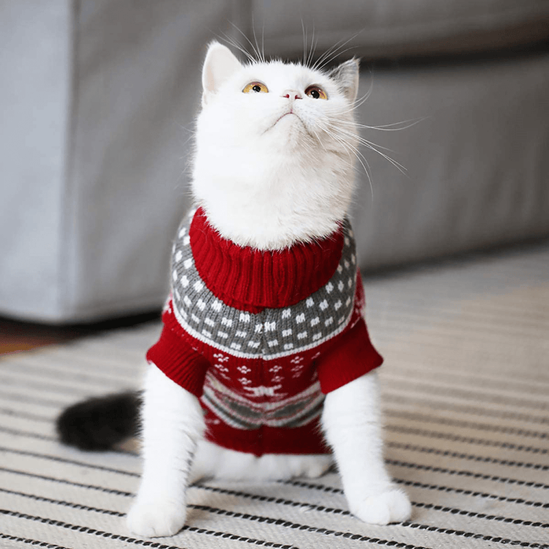 Vehomy Dog Christmas Sweaters Pet Winter Knitwear Xmas Clothes Classic Warm Coats Reindeer Snowflake Argyle Sweater for Kitty Puppy Cat Animals & Pet Supplies > Pet Supplies > Cat Supplies > Cat Apparel Vehomy   