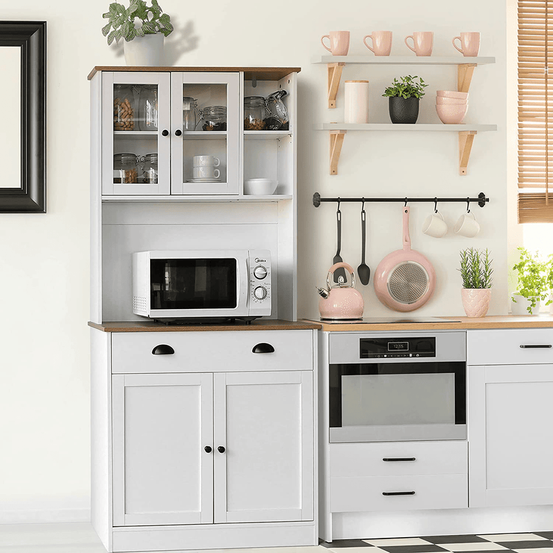 VEIKOUS 72" Pantry Buffet Freestanding Kitchen Storage Cabinet with Hutch, Wide Countertop and Adjustable Shelves, White Home & Garden > Kitchen & Dining > Food Storage VEIKOUS   