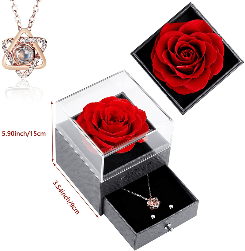 Velfert Preserved Real Roses Gift Box with Love You 100 Languages Necklace,Enchanted Real Rose Flower Romantic Gifts for Her on Valentine'S Day,Birthday,Mother'S Day,Anniversary Home & Garden > Decor > Seasonal & Holiday Decorations Velfert   