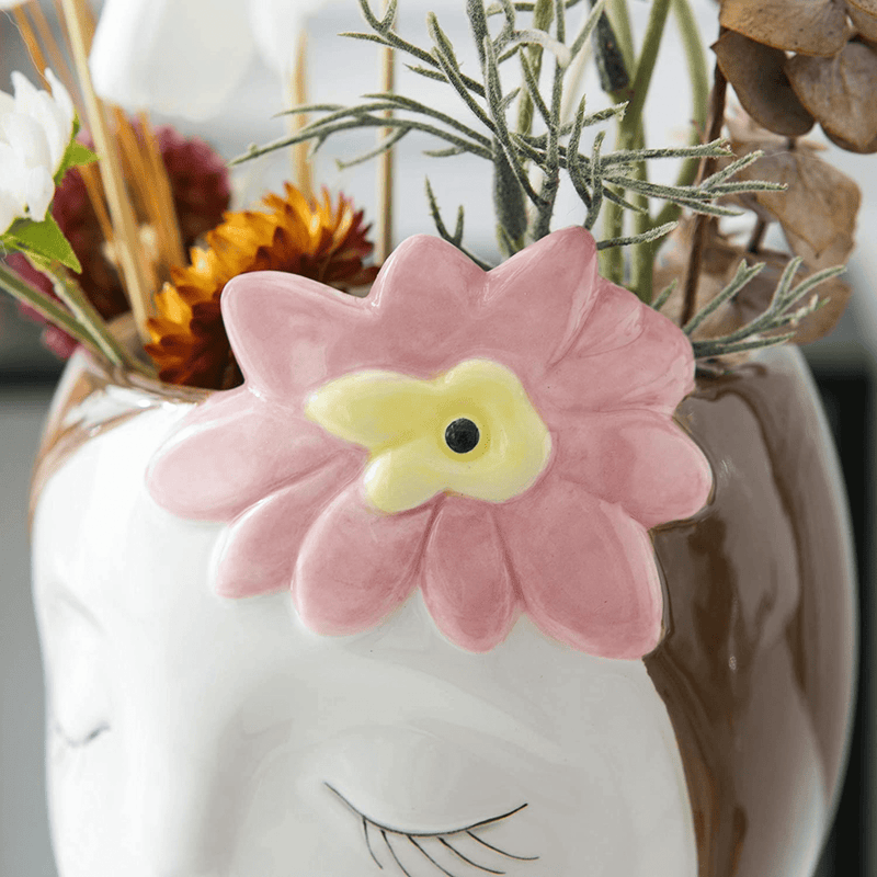 Vellarr Home Decor Ceramic Flower Vase, Special Lovely Girls Face Design, Decorative Modern Floral Vases for Living Room, Centerpieces, Office and Events, Hand-Colorful Painted (Medium Size-Pink) Home & Garden > Decor > Vases Vellarr   