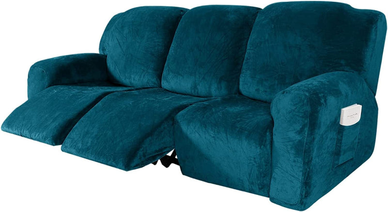 Velocvil 8 Pieces Recliner Sofa Covers for 3 Cushion Couch, Velvet Stretch Reclining Couch Cover for 3 Seat, Washable Furniture Protector Slipcover for Kids Dogs, Deep Teal Home & Garden > Decor > Chair & Sofa Cushions VELOCVIL   