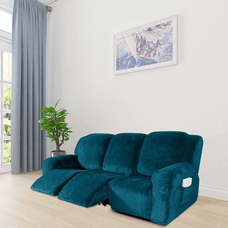 Velocvil 8 Pieces Recliner Sofa Covers for 3 Cushion Couch, Velvet Stretch Reclining Couch Cover for 3 Seat, Washable Furniture Protector Slipcover for Kids Dogs, Deep Teal Home & Garden > Decor > Chair & Sofa Cushions VELOCVIL   