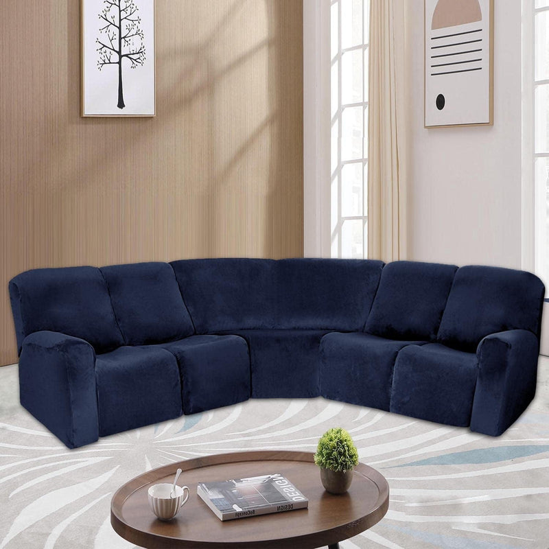 Velvet Armless Lounge Chaise Slipcover, Stretch Chaise Couch Cover Lounge Chair Sofa Slipcover Pet Furniture Cover Machine Washable Recliner Sofa Slipcover (White)(Ship from US) Home & Garden > Decor > Chair & Sofa Cushions ele ELEOPTION D Navy Blue 5 Seat 