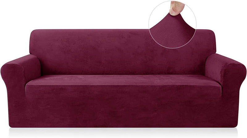 Velvet Chair Cover Stretch Armchair Slipcover Couch Cover for Chair, Soft Velour Chair Furniture Protector Cushion Covers with Elastic Bottom for Kids Pets Dogs, Grey Home & Garden > Decor > Chair & Sofa Cushions TAOCOCO Burgandy 3 Seater 59"-81" 