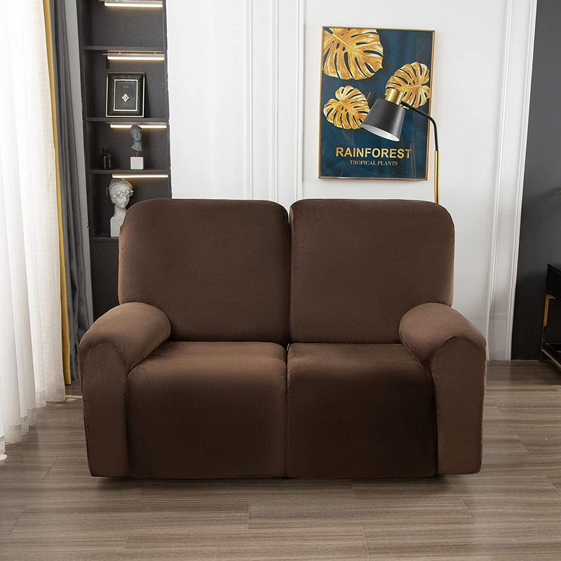 Velvet Loveseat Recliner Cover 2 Seat Reclining Loveseat Covers Chair Cover Sofa Slipcover 6 Pieces Cushion Couch Furniture Protector Coffee (Ship from US) Home & Garden > Decor > Chair & Sofa Cushions ele ELEOPTION B Coffee 2 Seat 