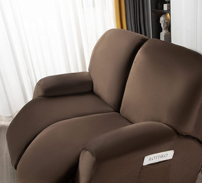 Velvet Loveseat Recliner Cover 2 Seat Reclining Loveseat Covers Chair Cover Sofa Slipcover 6 Pieces Cushion Couch Furniture Protector Coffee (Ship from US) Home & Garden > Decor > Chair & Sofa Cushions ele ELEOPTION   