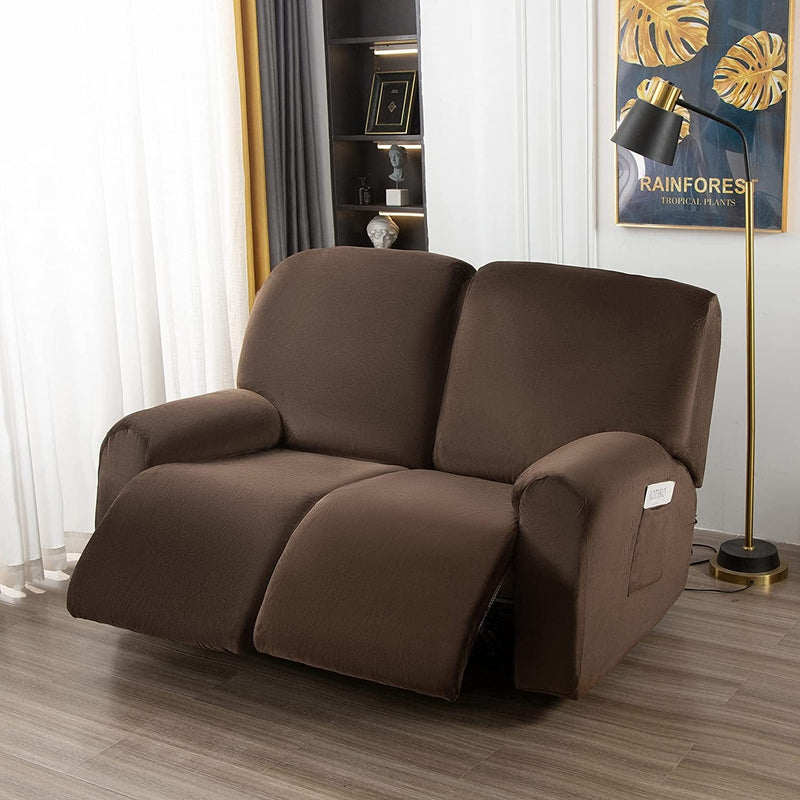 Velvet Loveseat Recliner Cover 2 Seat Reclining Loveseat Covers Chair Cover Sofa Slipcover 6 Pieces Cushion Couch Furniture Protector Coffee (Ship from US) Home & Garden > Decor > Chair & Sofa Cushions ele ELEOPTION   