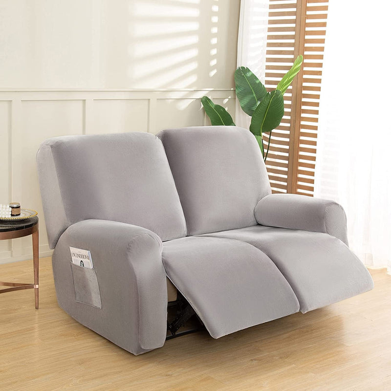 Velvet Loveseat Recliner Cover 2 Seat Reclining Loveseat Covers Chair Cover Sofa Slipcover 6 Pieces Cushion Couch Furniture Protector Coffee (Ship from US) Home & Garden > Decor > Chair & Sofa Cushions ele ELEOPTION B Silver Gray 2 Seat 