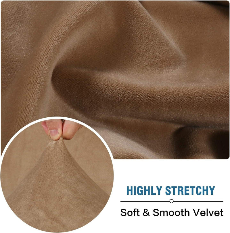 Velvet Stretch Couch Cushion Cover Plush Cushion Slipcover for Chair Cushion Furniture Protector Seat Cushion Sofa Cover with Elastic Bottom Washable (1 Pack, Camel)