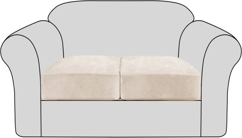 Velvet Stretch Couch Cushion Cover Plush Cushion Slipcover for Chair Cushion Furniture Protector Seat Cushion Sofa Cover with Elastic Bottom Washable (1 Pack, Camel) Home & Garden > Decor > Chair & Sofa Cushions H.VERSAILTEX Ivory 2 