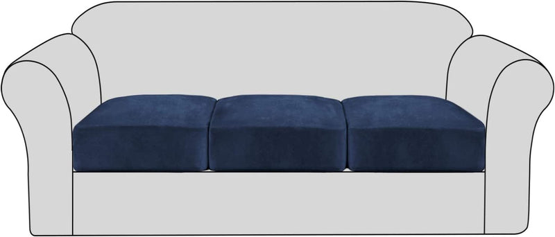 Velvet Stretch Couch Cushion Cover Plush Cushion Slipcover for Chair Cushion Furniture Protector Seat Cushion Sofa Cover with Elastic Bottom Washable (1 Pack, Camel) Home & Garden > Decor > Chair & Sofa Cushions H.VERSAILTEX Navy 3 