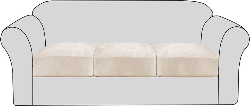 Velvet Stretch Couch Cushion Cover Plush Cushion Slipcover for Chair Cushion Furniture Protector Seat Cushion Sofa Cover with Elastic Bottom Washable (1 Pack, Camel) Home & Garden > Decor > Chair & Sofa Cushions H.VERSAILTEX Ivory 3 
