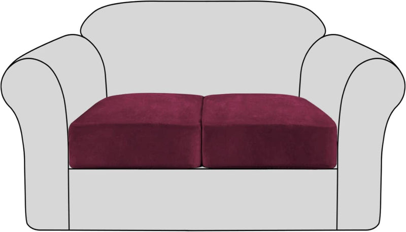 Velvet Stretch Couch Cushion Cover Plush Cushion Slipcover for Chair Cushion Furniture Protector Seat Cushion Sofa Cover with Elastic Bottom Washable (1 Pack, Camel) Home & Garden > Decor > Chair & Sofa Cushions H.VERSAILTEX Wine/Burgundy 2 