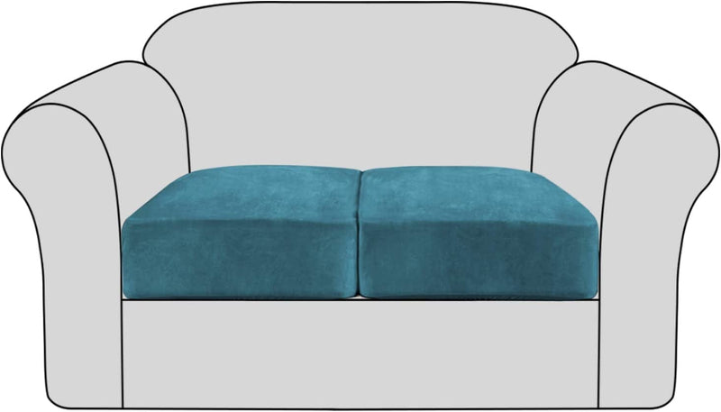 Velvet Stretch Couch Cushion Cover Plush Cushion Slipcover for Chair Cushion Furniture Protector Seat Cushion Sofa Cover with Elastic Bottom Washable (1 Pack, Camel) Home & Garden > Decor > Chair & Sofa Cushions H.VERSAILTEX Peacock Blue 2 