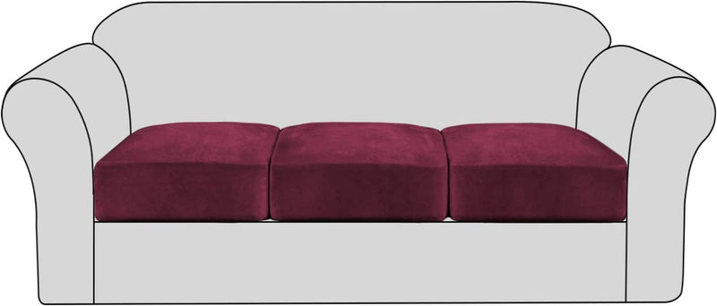 Velvet Stretch Couch Cushion Cover Plush Cushion Slipcover for Chair Cushion Furniture Protector Seat Cushion Sofa Cover with Elastic Bottom Washable (1 Pack, Camel) Home & Garden > Decor > Chair & Sofa Cushions H.VERSAILTEX Wine/Burgundy 3 