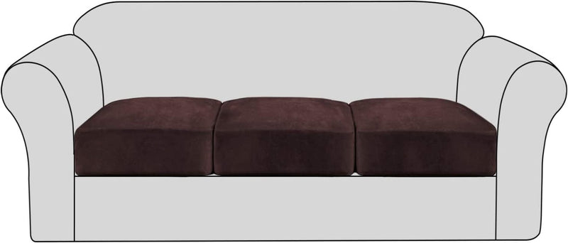 Velvet Stretch Couch Cushion Cover Plush Cushion Slipcover for Chair Cushion Furniture Protector Seat Cushion Sofa Cover with Elastic Bottom Washable (1 Pack, Camel) Home & Garden > Decor > Chair & Sofa Cushions H.VERSAILTEX Brown 3 