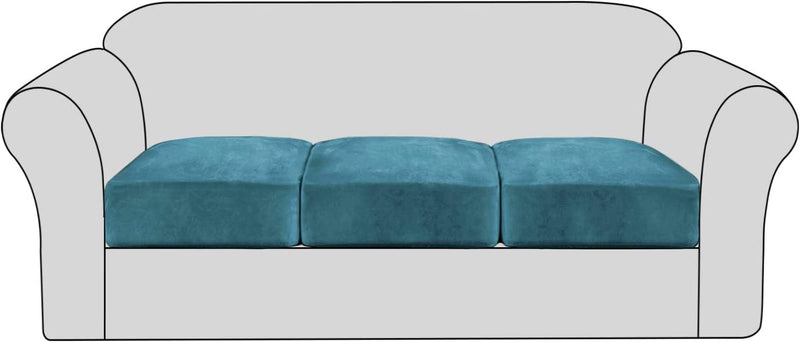 Velvet Stretch Couch Cushion Cover Plush Cushion Slipcover for Chair Cushion Furniture Protector Seat Cushion Sofa Cover with Elastic Bottom Washable (1 Pack, Camel) Home & Garden > Decor > Chair & Sofa Cushions H.VERSAILTEX Peacock Blue 3 