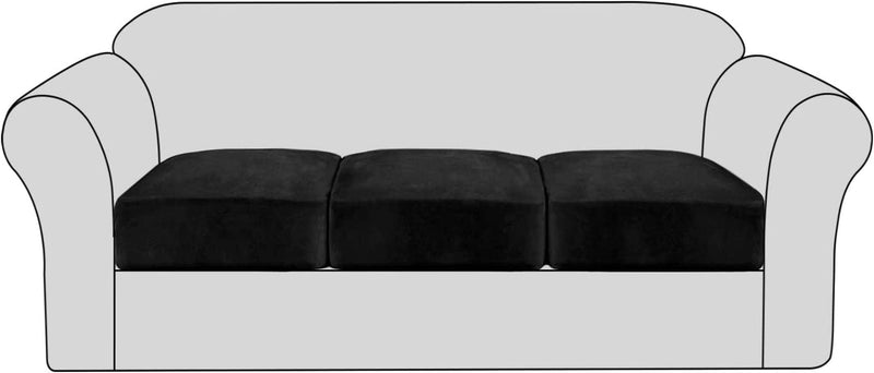 Velvet Stretch Couch Cushion Cover Plush Cushion Slipcover for Chair Cushion Furniture Protector Seat Cushion Sofa Cover with Elastic Bottom Washable (1 Pack, Camel) Home & Garden > Decor > Chair & Sofa Cushions H.VERSAILTEX Black 3 