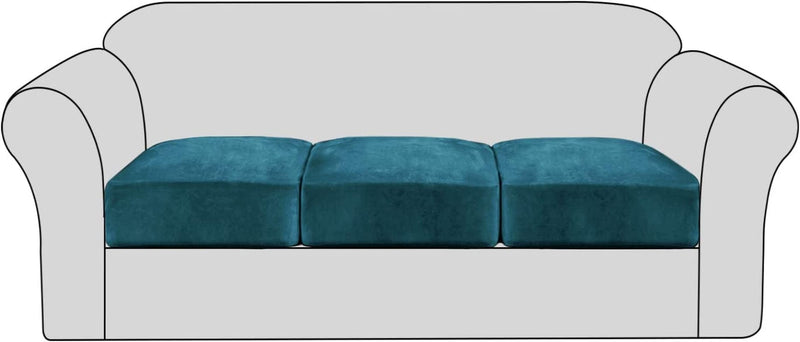 Velvet Stretch Couch Cushion Cover Plush Cushion Slipcover for Chair Cushion Furniture Protector Seat Cushion Sofa Cover with Elastic Bottom Washable (1 Pack, Camel) Home & Garden > Decor > Chair & Sofa Cushions H.VERSAILTEX Deep Teal 3 