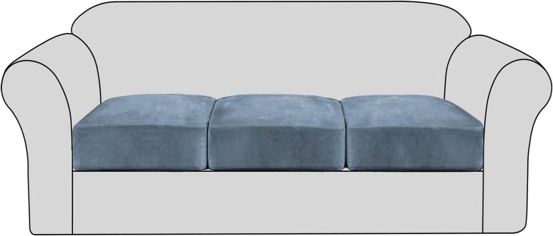 Velvet Stretch Couch Cushion Cover Plush Cushion Slipcover for Chair Cushion Furniture Protector Seat Cushion Sofa Cover with Elastic Bottom Washable (1 Pack, Camel) Home & Garden > Decor > Chair & Sofa Cushions H.VERSAILTEX Stone Blue 3 