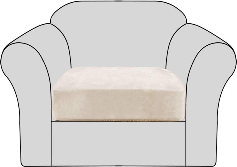 Velvet Stretch Couch Cushion Cover Plush Cushion Slipcover for Chair Cushion Furniture Protector Seat Cushion Sofa Cover with Elastic Bottom Washable (1 Pack, Camel) Home & Garden > Decor > Chair & Sofa Cushions H.VERSAILTEX Ivory 1 