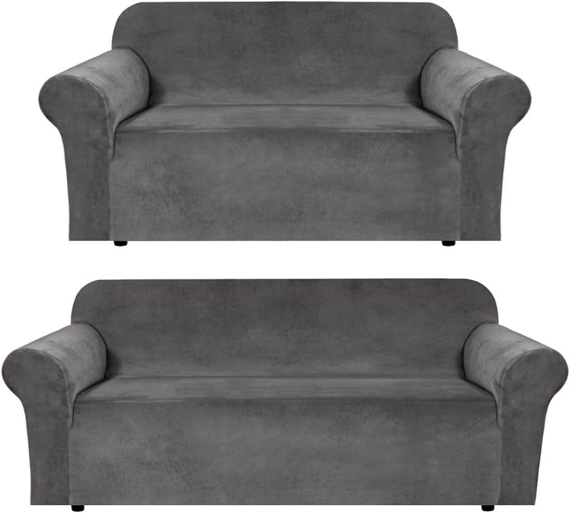 Velvet Stretch Sofa Cover Couch Covers Sofa Covers for 3 Cushion Couch (72"-96", Grey) Bundle Sofa Cover Loveseat Velvet Stretch Sofa Covers for 2 Cushion Couch (Chair 58"-72", Grey Home & Garden > Decor > Chair & Sofa Cushions H.VERSAILTEX   
