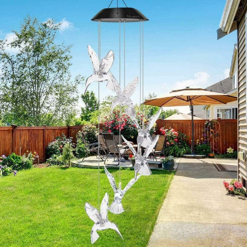 Vency Solar Power Lamp, Color Changing Solar Hummingbird Wind Chimes, LED Decorative Mobile, Waterproof Outdoor Decorative Lights for Patio Balcony Bedroom Party Yard Garden (Clear Wing Hummingbird) Home & Garden > Lighting > Lamps Vency   