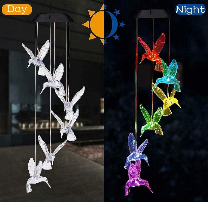 Vency Solar Power Lamp, Color Changing Solar Hummingbird Wind Chimes, LED Decorative Mobile, Waterproof Outdoor Decorative Lights for Patio Balcony Bedroom Party Yard Garden (Clear Wing Hummingbird) Home & Garden > Lighting > Lamps Vency   