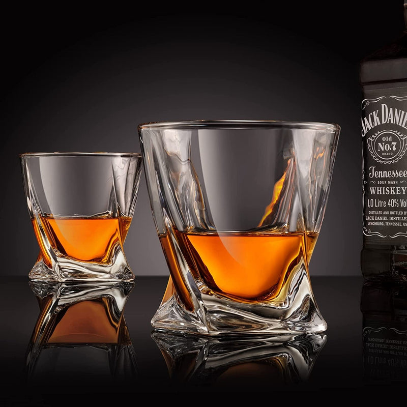 VENERO Crystal Whiskey Glasses, Set of 4 Rocks Glasses in Satin-Lined Gift Box - 10 Oz Old Fashioned Lowball Bar Tumblers for Drinking Bourbon, Scotch Whisky, Cocktails, Cognac