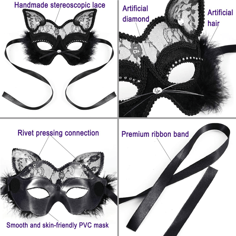 Venetian Masquerade Mask Luxury Black Cat Lace Mask for Fancy Dress Christmas Halloween Costume Party Girls Women Apparel & Accessories > Costumes & Accessories > Masks Acekar   