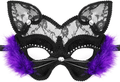 Venetian Masquerade Mask Luxury Black Cat Lace Mask for Fancy Dress Christmas Halloween Costume Party Girls Women Apparel & Accessories > Costumes & Accessories > Masks Acekar Purple Cat Mask  