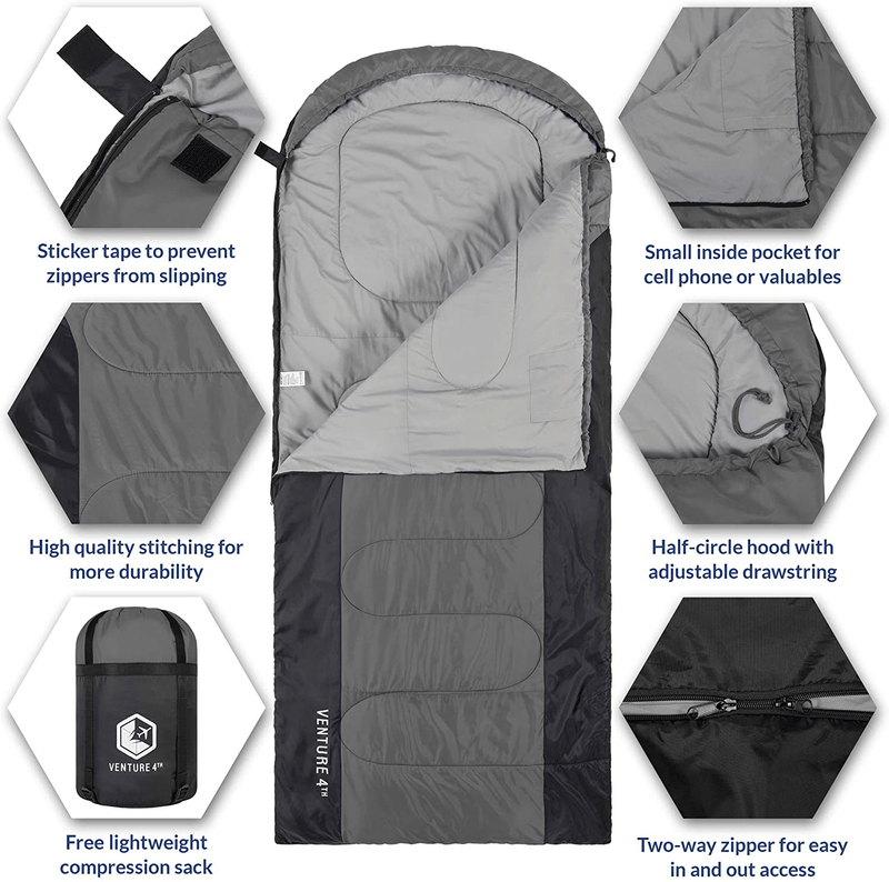 VENTURE 4TH Backpacking Sleeping Bag – Lightweight Warm & Cold Weather Sleeping Bags for Adults, Kids & Couples – Ideal for Hiking, Camping & Outdoor Adventures – Single, XXL and Double Sizes Sporting Goods > Outdoor Recreation > Camping & Hiking > Sleeping Bags VENTURE 4TH   