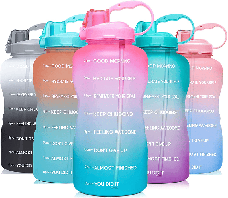 Venture Pal Large 1 Gallon/128 OZ (When Full) Motivational BPA Free Leakproof Water Bottle with Straw & Time Marker Perfect for Fitness Gym Camping Outdoor Sports Sporting Goods > Outdoor Recreation > Winter Sports & Activities Venture Pal P6-Light Pink/Green Gradient  