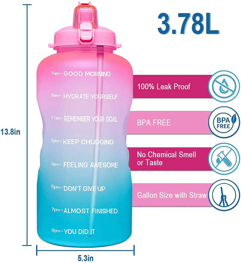 Venture Pal Large 1 Gallon/128 OZ (When Full) Motivational BPA Free Leakproof Water Bottle with Straw & Time Marker Perfect for Fitness Gym Camping Outdoor Sports Sporting Goods > Outdoor Recreation > Winter Sports & Activities Venture Pal   
