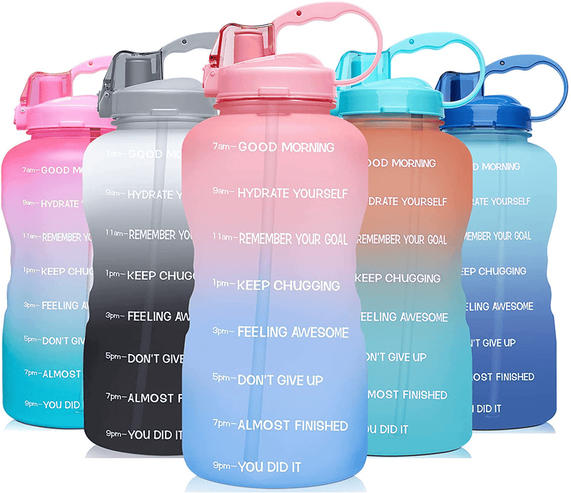 Venture Pal Large 1 Gallon/128 OZ (When Full) Motivational BPA Free Leakproof Water Bottle with Straw & Time Marker Perfect for Fitness Gym Camping Outdoor Sports Sporting Goods > Outdoor Recreation > Winter Sports & Activities Venture Pal R5-Pink/Blue Gradient  