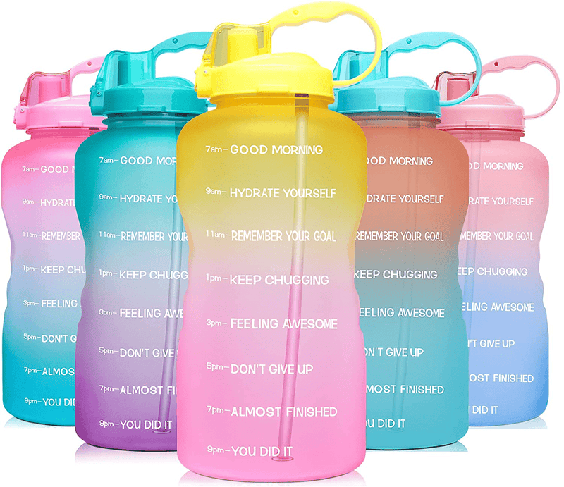 Venture Pal Large 1 Gallon/128 OZ (When Full) Motivational BPA Free Leakproof Water Bottle with Straw & Time Marker Perfect for Fitness Gym Camping Outdoor Sports Sporting Goods > Outdoor Recreation > Winter Sports & Activities Venture Pal P8-Pink/Yellow Gradient  