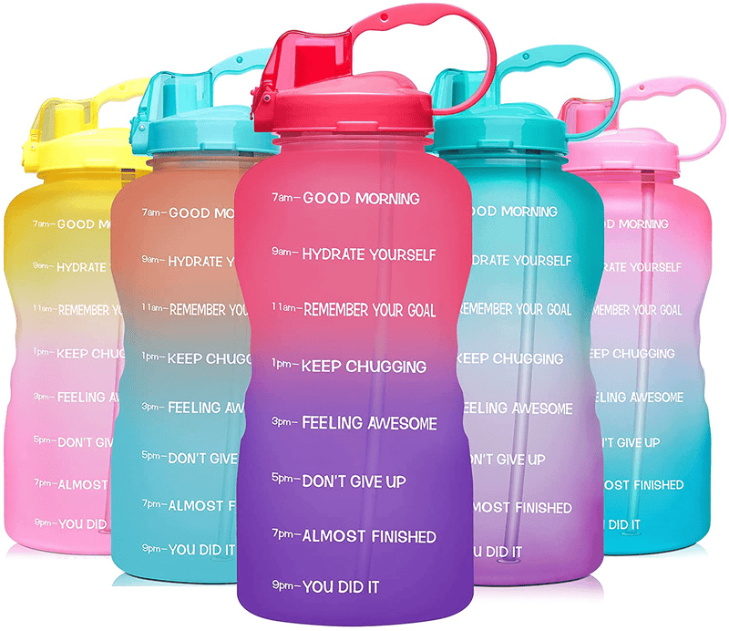 Venture Pal Large 1 Gallon/128 OZ (When Full) Motivational BPA Free Leakproof Water Bottle with Straw & Time Marker Perfect for Fitness Gym Camping Outdoor Sports Sporting Goods > Outdoor Recreation > Winter Sports & Activities Venture Pal P2-Wine Red/Violet Gradient  