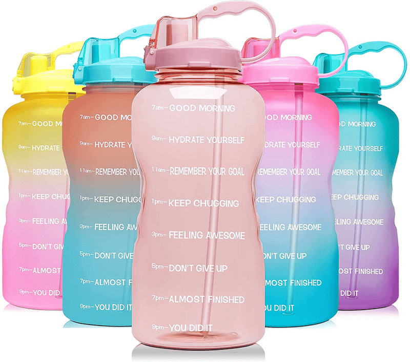 Venture Pal Large 1 Gallon/128 OZ (When Full) Motivational BPA Free Leakproof Water Bottle with Straw & Time Marker Perfect for Fitness Gym Camping Outdoor Sports Sporting Goods > Outdoor Recreation > Winter Sports & Activities Venture Pal R2-Light Pink  