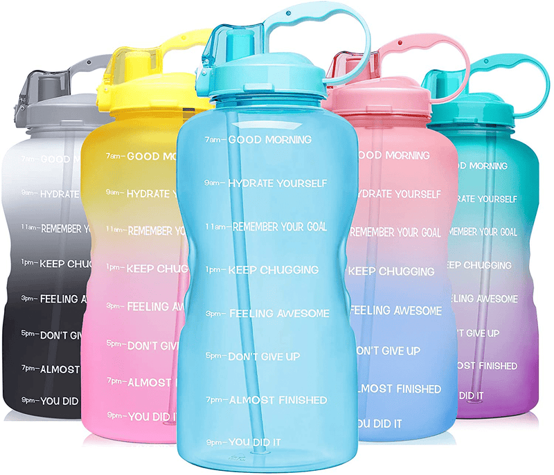 Venture Pal Large 1 Gallon/128 OZ (When Full) Motivational BPA Free Leakproof Water Bottle with Straw & Time Marker Perfect for Fitness Gym Camping Outdoor Sports Sporting Goods > Outdoor Recreation > Winter Sports & Activities Venture Pal T1-Light Blue  