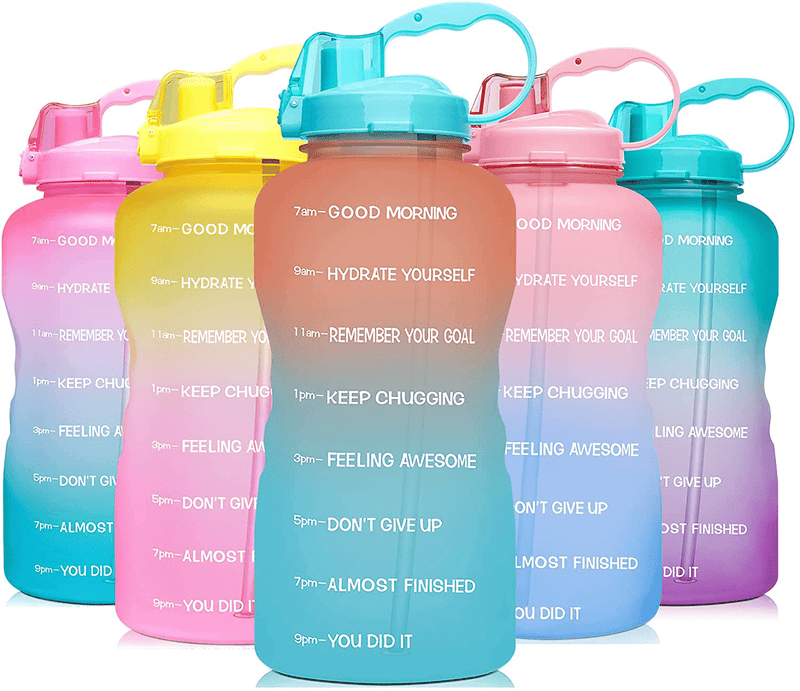 Venture Pal Large 1 Gallon/128 OZ (When Full) Motivational BPA Free Leakproof Water Bottle with Straw & Time Marker Perfect for Fitness Gym Camping Outdoor Sports Sporting Goods > Outdoor Recreation > Winter Sports & Activities Venture Pal P3.1-Orange/Green Gradient  