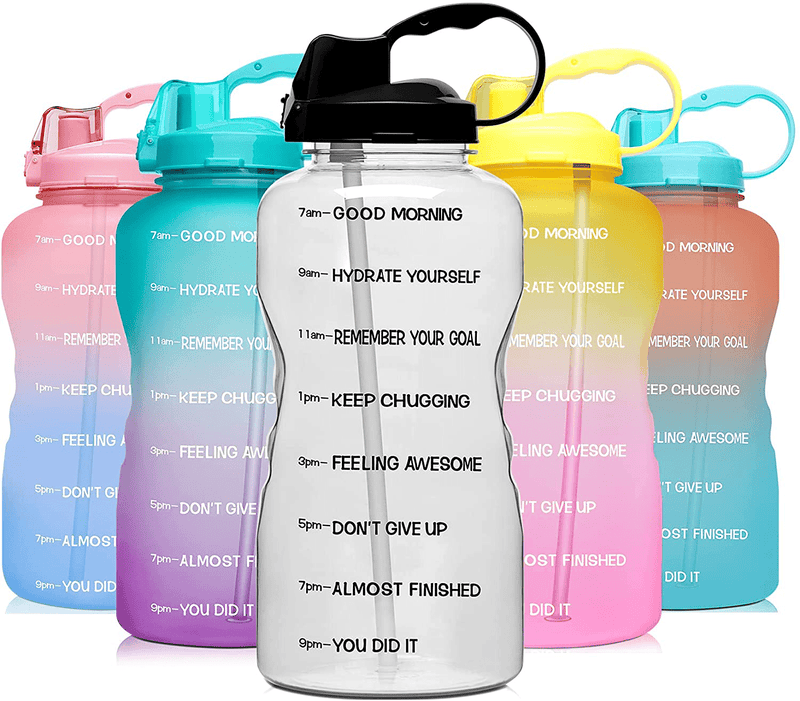 Venture Pal Large 1 Gallon/128 OZ (When Full) Motivational BPA Free Leakproof Water Bottle with Straw & Time Marker Perfect for Fitness Gym Camping Outdoor Sports Sporting Goods > Outdoor Recreation > Winter Sports & Activities Venture Pal R7-Clear-Black  