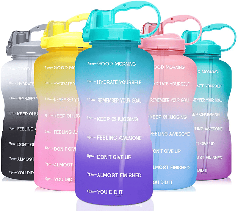 Venture Pal Large 1 Gallon/128 OZ (When Full) Motivational BPA Free Leakproof Water Bottle with Straw & Time Marker Perfect for Fitness Gym Camping Outdoor Sports Sporting Goods > Outdoor Recreation > Winter Sports & Activities Venture Pal R1-Purple/Pink/Green Gradient  